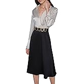 Karl Lagerfeld Womens Long Sleeve Crinkle Poly Satin Novelty Belt Midi Shirt Dress