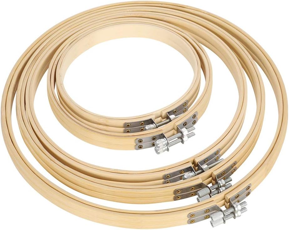 limewie 10 Pieces 5 Sizes Embroidery Hoops, Round Bamboo Circle Cross Stitch Hoop Rings for Craft Sewing