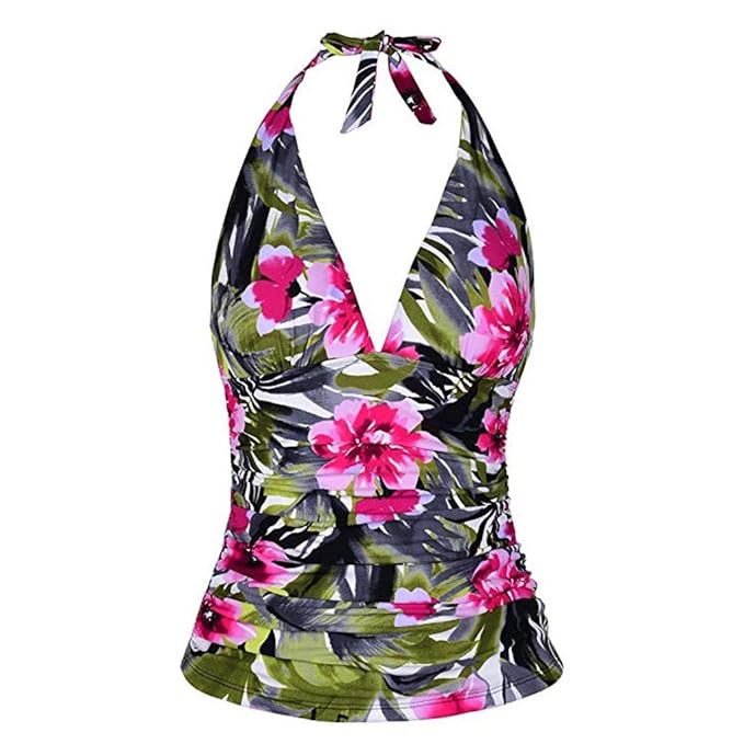 iYmitz Sommer EIN Stück Bikini für Damen Halshalter Monokini Einteiliger Frauen Bademode Drucken Strand Bohemian Badeanzüge