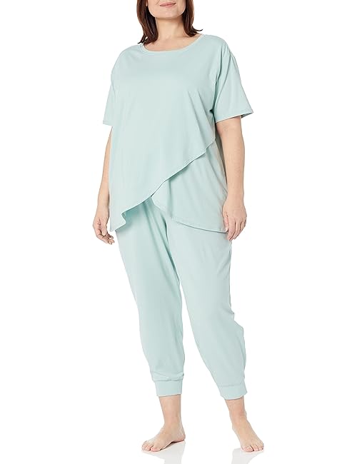 Amazon Essentials Women's Cotton Maternity and Nursing Sleepwear Pajama Set, Dusty Blue, X-Large