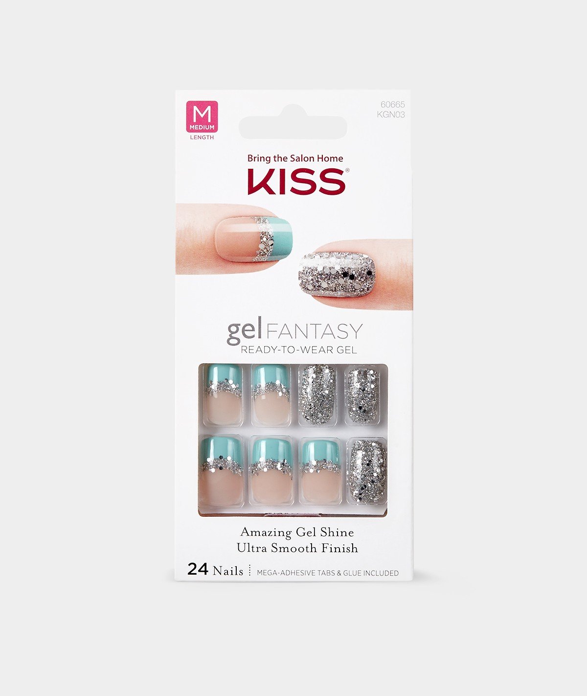 Kiss Nails GEL FANTASY Medium Design Nails w/Adhesive
