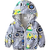 IWEMEK Toddler Baby Boys Cartoon Dinosaur Print Hooded Jacket Long Sleeve Windproof Coats Zip Up Trench Windbreaker Outerwear