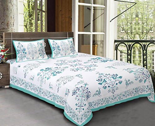 Khushal Homes Pure Cotton Double King Size Bed Sheet with Pillow Covers, Turquoise