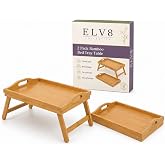 2 Pack Bamboo Bed Tray Table with Folding Legs, Laptop Lap Desk for Bed, Small Kitchen Table, Couch &amp; Sofa, Portable Foldable Serving Tray Table, Kids Lap Desk, TV Tray, Wood Food Tray