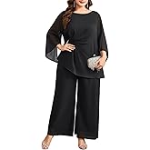 CYCLAMEN Plus Size Mother of Bride Pant Suits 2 Piece Chiffon Sets Asymmetric Wedding Guest Outfit