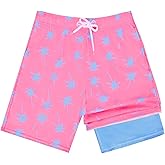 OlyPegic Boys Swim Trunks with Boxer Brief Liner Compression Boy Bathing Suit Quick Dry Beach Swimsuit Toddler Swim Shorts