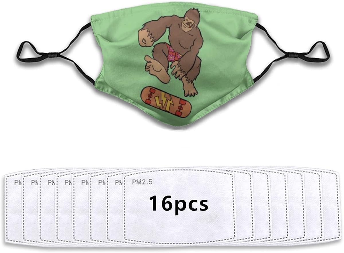 Fashionable, Reusable, Washable Face Masks Bigfoot Skateboarder on a