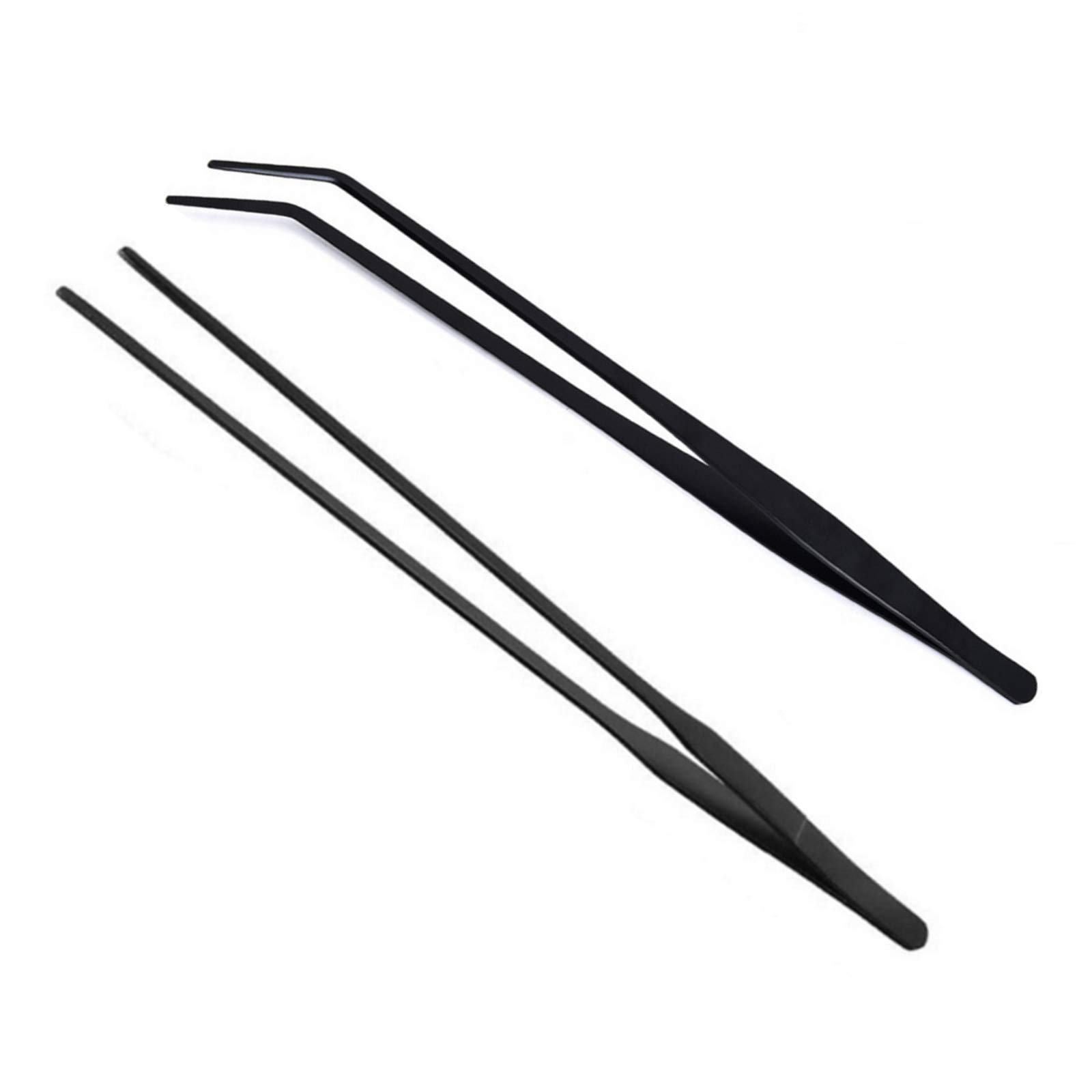 15 inch Aquarium Tweezers Stainless Steel Curved Tweezers, With Anti-Carbonization and Carbonization Coating, Anti-Rust And Long Reptiles, for Aquatic Plants, Spiders, Snakes and Lizards, Black
