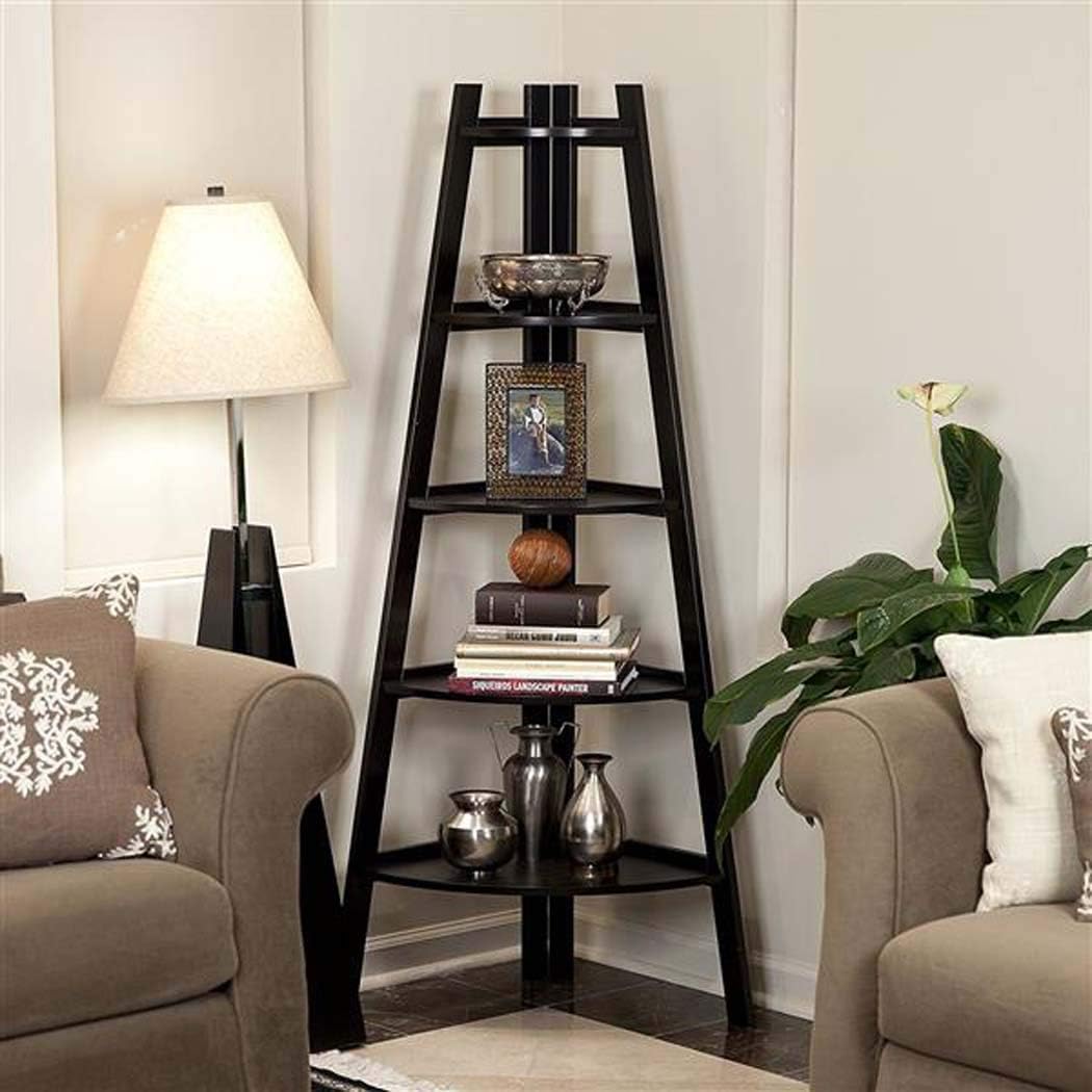 Wesoky 5 Tier Corner Shelf Stand Wood Display Storage for Kitchen Garage Pantry Organization[US Stock] (Black)