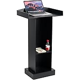 BEQUZON Black Podium Stand for Lecture Pulpit with Wooden Heavy Base for Wedding Speech, Portable Lectern for Church Pulpits