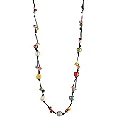 MINACHI Hippie Bohemian Colorful Ceramic Bead Long Strand Necklace, Boho Hippie Beach Summer Statement Jewelry Gift for Women