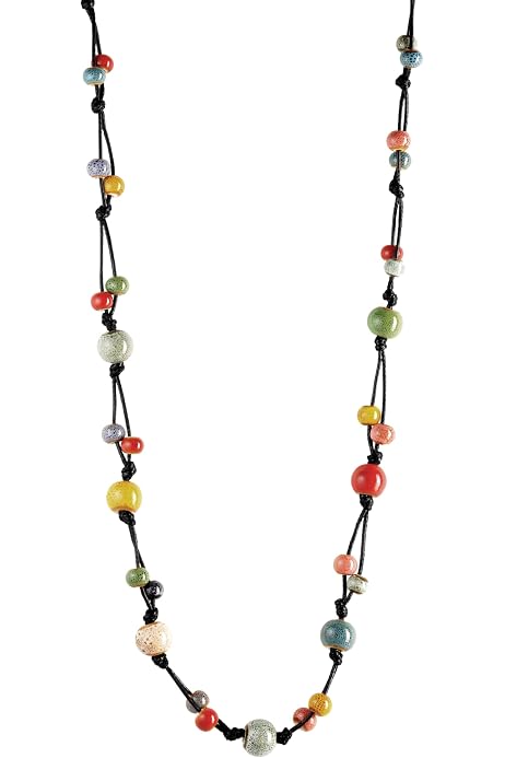 COOLSTEELANDBEYOND Grey Black Collar Necklace Waterfall Multi Strand Pendant