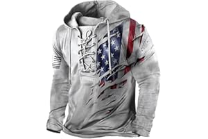 PORCLAY Men's American Flag Hoodie Outdoor Military Tactical Hooded Sweatshirt Graphic Printed Laceup Pullover Shirt