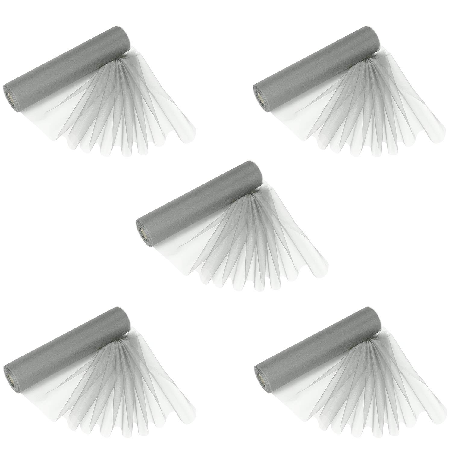 Trimming Shop 25m x 29cm Snow Sheer Silver Organza Rolls Fabric for Wedding Chair Sashes, Table Runner, Swags, Gift Ribbon, Home & Party Decoration (Pack of 5 Colour) — image 1