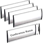 SINKAA 5 Pcs Office Name Plates Holder for Doors, 3 Inches x 8 Inches Curved Wall Mount Door Sign Holder, Silver Aluminum Sign Holder for Office Wall with Plastic Film and Adhesive Tape