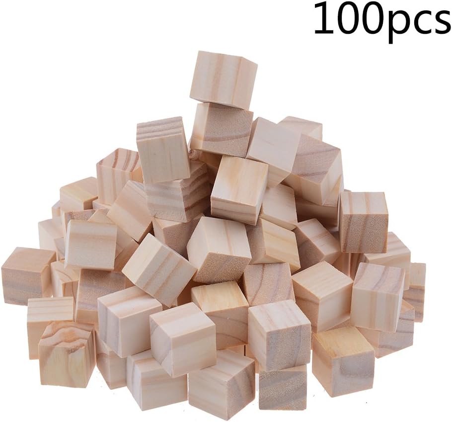 RUIYELE 100 Pcs Wooden Cubes Natural Unfinished Craft Wood Blocks Wood Square Blocks For Math, Puzzle Making, Crafts and DIY Projects (2*2*2 cm)