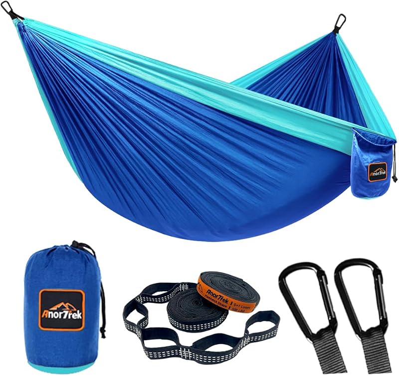 AnorTrek Camping Hammock Super Lightweight Parachute Nylon 110x55 Blue