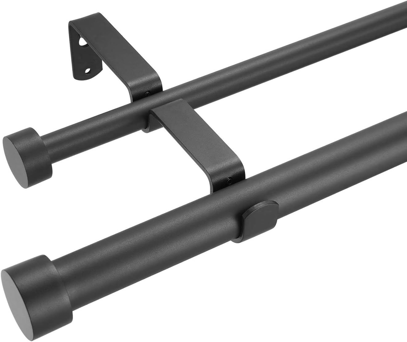 Double Curtain Rods for Windows,1-Inches Front and 3/4 Inches Back Metal Matte Black Window Curtain Rod,36-72 Inches Adjustable Drapery Rod with Premium Aluminum Finials: Home Improvement
