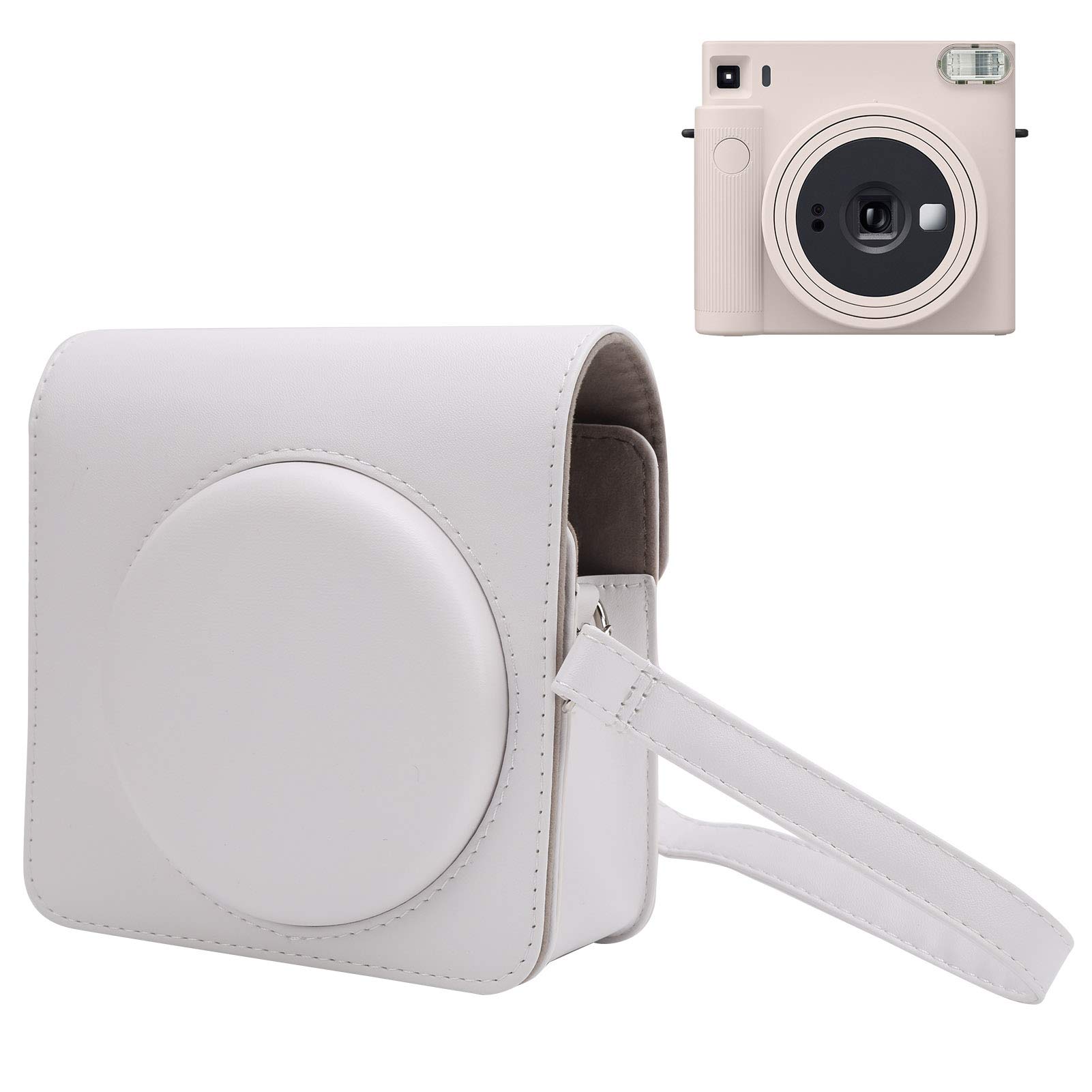 Bindpo Instant Camera Case, PU Leather Shoulder Camera Bag Detachable Type Camera Cover with Shoulder Strap,for Instax SQUARE SQ1(white)