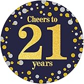 Black and Gold Cheers to 21 Years Sticker Labels - 21th Birthday Party Favor Stickers - 2 in - 50 Count