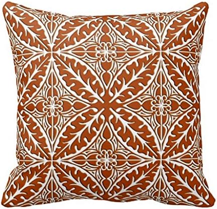 Moroccan Tiles Rust Brown And White Throw Pillow Case