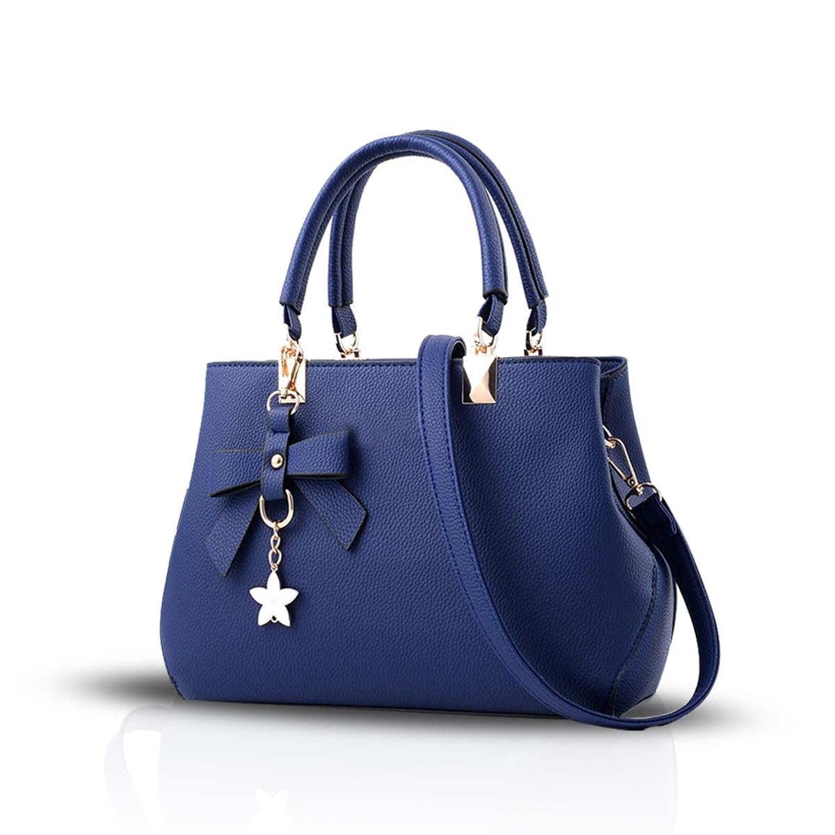 NICOLE & DORIS Women's Handbag PU Leather Shoulder Bag Travel Top Handle Bag Fashion Crossbody Bag with Bowknot Pendant Blue