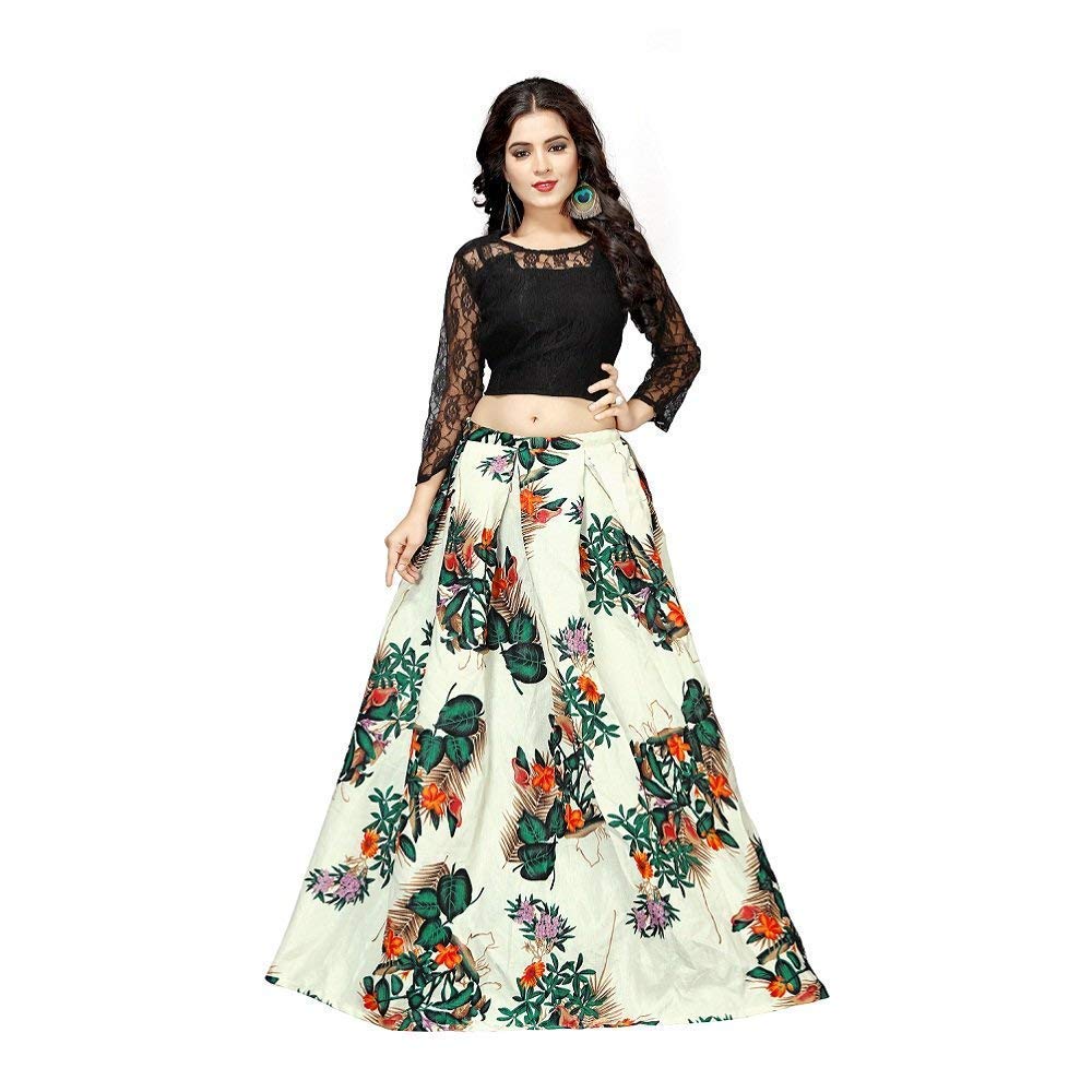 clickedia women's digital print bangalori silk lehenga choli black white floral