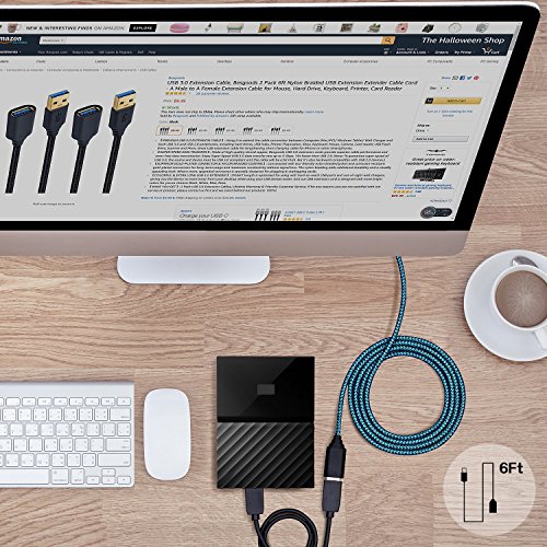 Besgoods USB 3.0 Extension Cable, 4-Pack Colors 6ft USB Extension Cable Braided A Male to A Female Data Transfer Cord Compatible Keyboard, Mouse, Hard Drive, Printer, PS4 - Black Grey Blue Rose