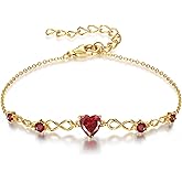 G&GEMSJEW Infinity Heart Birthstone Bracelets for Women, 925 Sterling Silver Women Charm Link Bracelet Adjustable, Birthday Anniversary Christmas Jewelry Gifts for Women Wife Mom Girlfriend Her