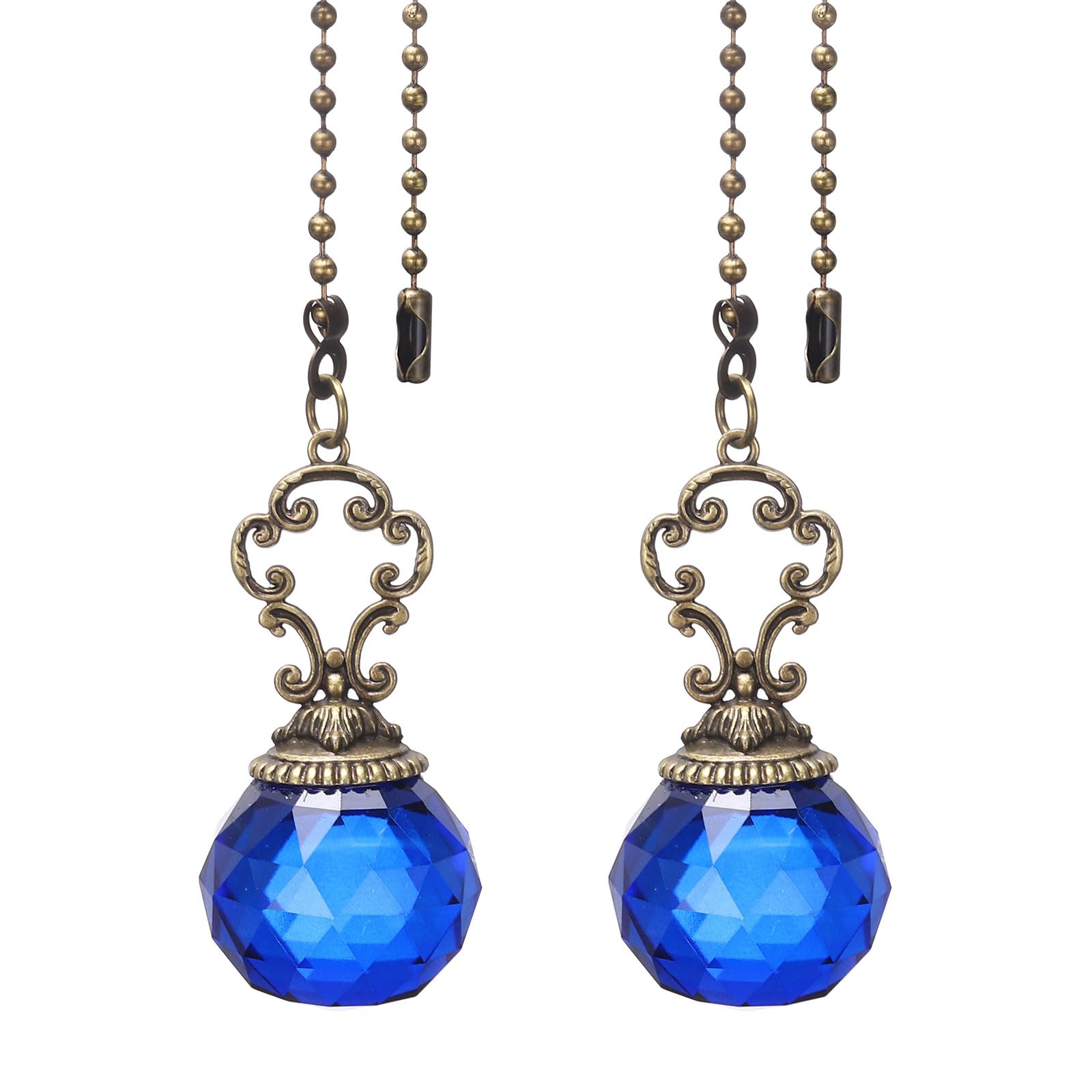 PATIKIL Ceiling Fan Pull Chain, 2 Pack 12" Decorative Crystal Pendant Chain Extender Charm Extension Pull String for Ceiling Fans Light Lamp, Dark Blue