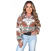 OSCORP Women's Aztec Rust Half Zip Up Hoodie Sweatshirt Casual Long Sleeve Oversized Tribal Pullover Top