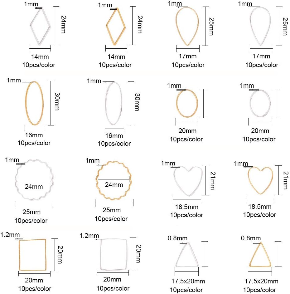 PH PandaHall 160 pcs 8 Shapes Open Bezel Pendants Charm Resin Bezel Pendants Golden and Silver Blank Frame Hollow Pendant for UV Resin Crafts DIY Earring Bracelet Necklace Jewellery - Image 3