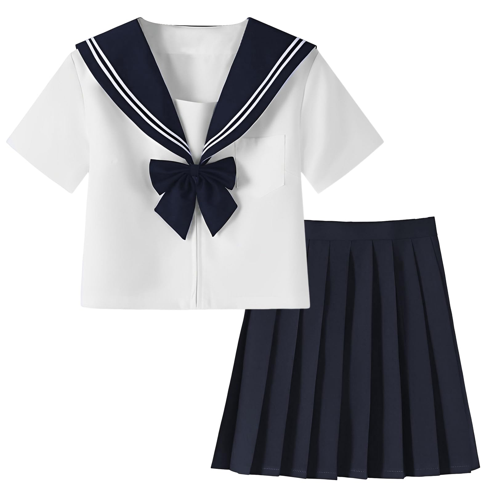 [Formemory] セーラー服 本格制服 コスプレ JK 女子高生 コスプレ 制服 ホワイト 長袖と半袖の2種類 セーラー服 スカート 蝶結び 3点セット プリーツスカート JKコスプレ スカート スクールスカート プリーツスカート JK ボウタイ かわいい 学園祭 文化祭 仮装 クラスの服 関西襟 學院風 イギリス風 中学生 (S, 半袖) の商品画像