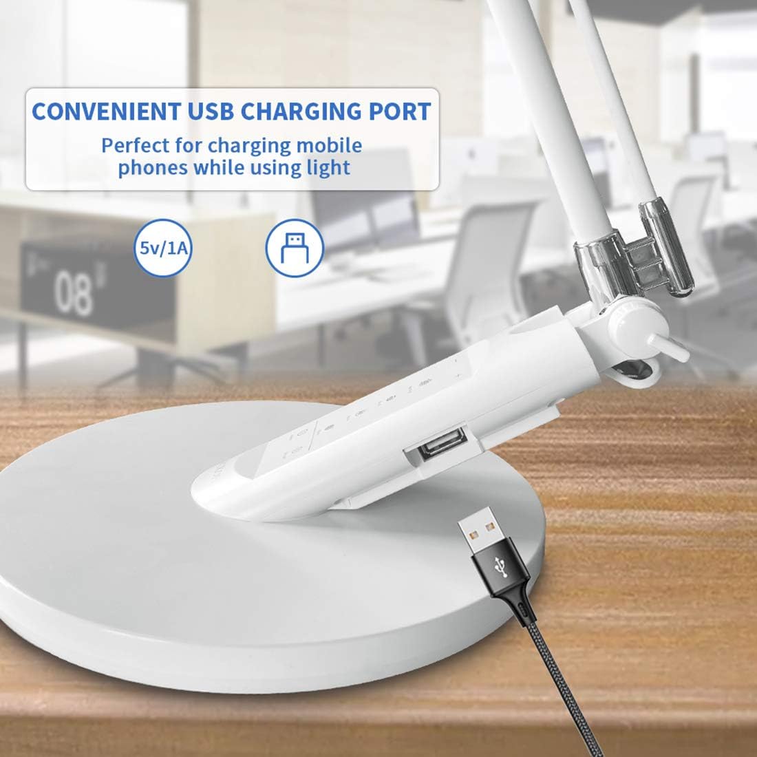 HDTIME Desk LED Lamp with USB Charging Port Touch-Sensitive Control with 1-Hour Timing Function,4 Lighting Modes with 7 Brightness Levels 36PCS LEDs(White): Home Improvement