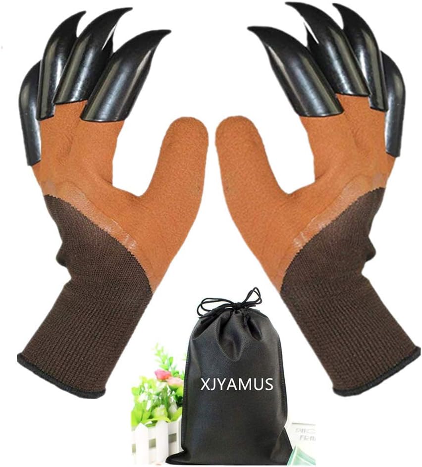 XJYAMUS Garden Genie Gloves, Waterproof Garden Gloves with Claw For Digging Planting, Best Gardening Gifts for Women and Men. (Brown)