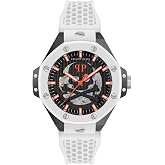 Philipp Plein Plein $keleton Royal Collection Luxury Mens Watch Timepieces with a White Strap Featuring a Black Case and Dial