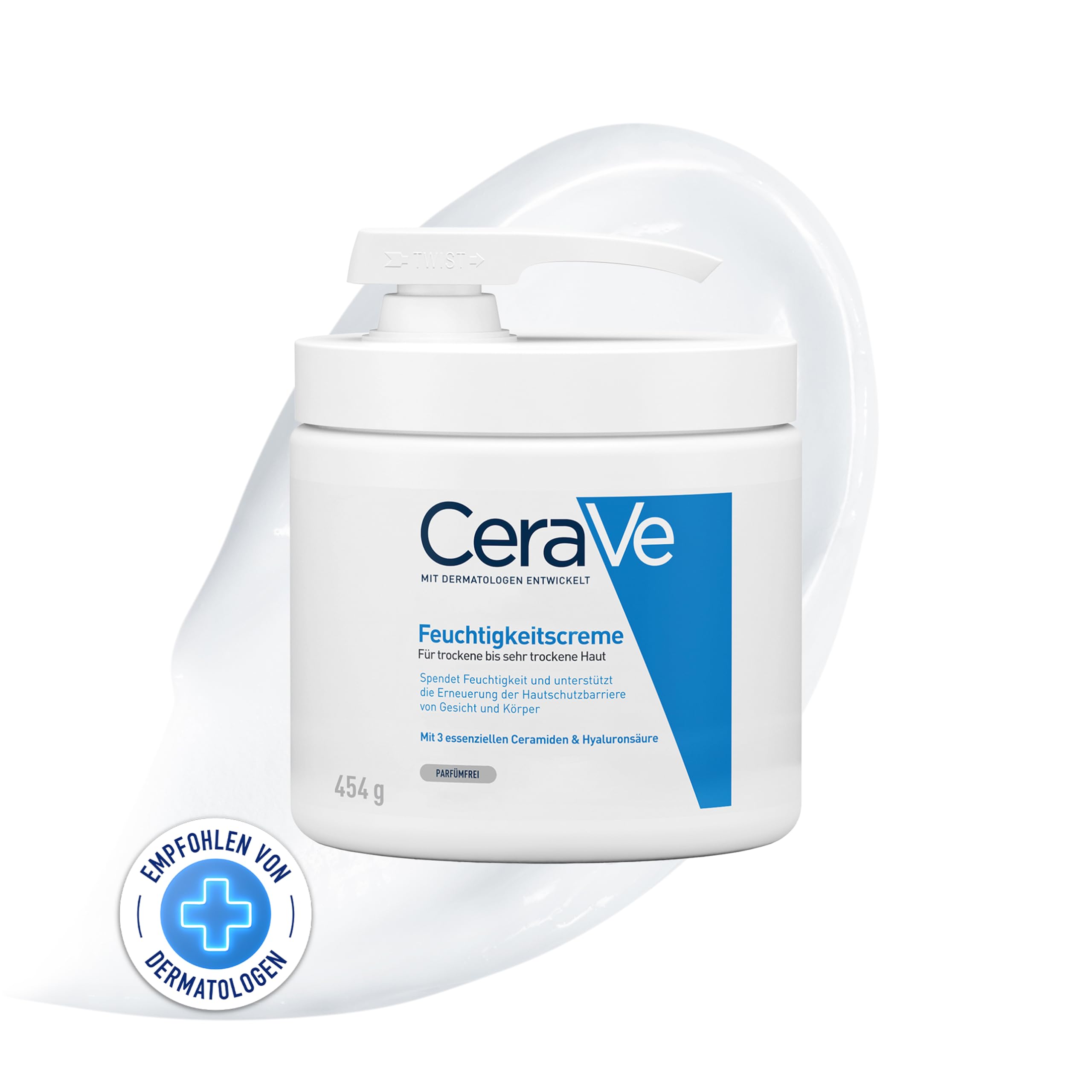 CeraVe Moisturising Cream for Body and Face with Pump Dispenser Cream for Dry to Very Dry Skin with Hyaluronic and 3 Essential Ceramides 454 g