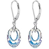 Austrian Crystal Leverback Dangle Earrings for Women,Lightweight Sterling Silver Hypoallergenic Earrings Jewelry Gifts
