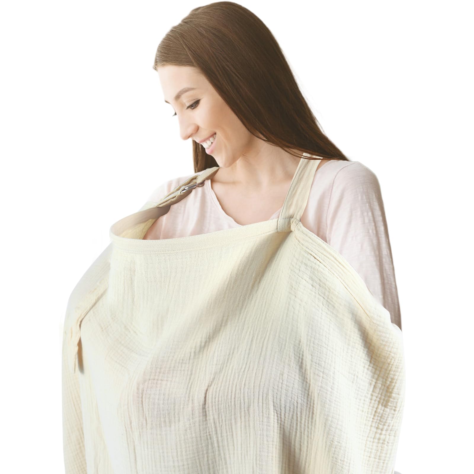Photo 1 of Muslin Breast Feeding Cover- Allows Hands-Free Baby Check, 100% Cotton, Featuring Windproof Straps, Includes A Small Potable Storage Pocket, Baby Breast Feeding Must Haves