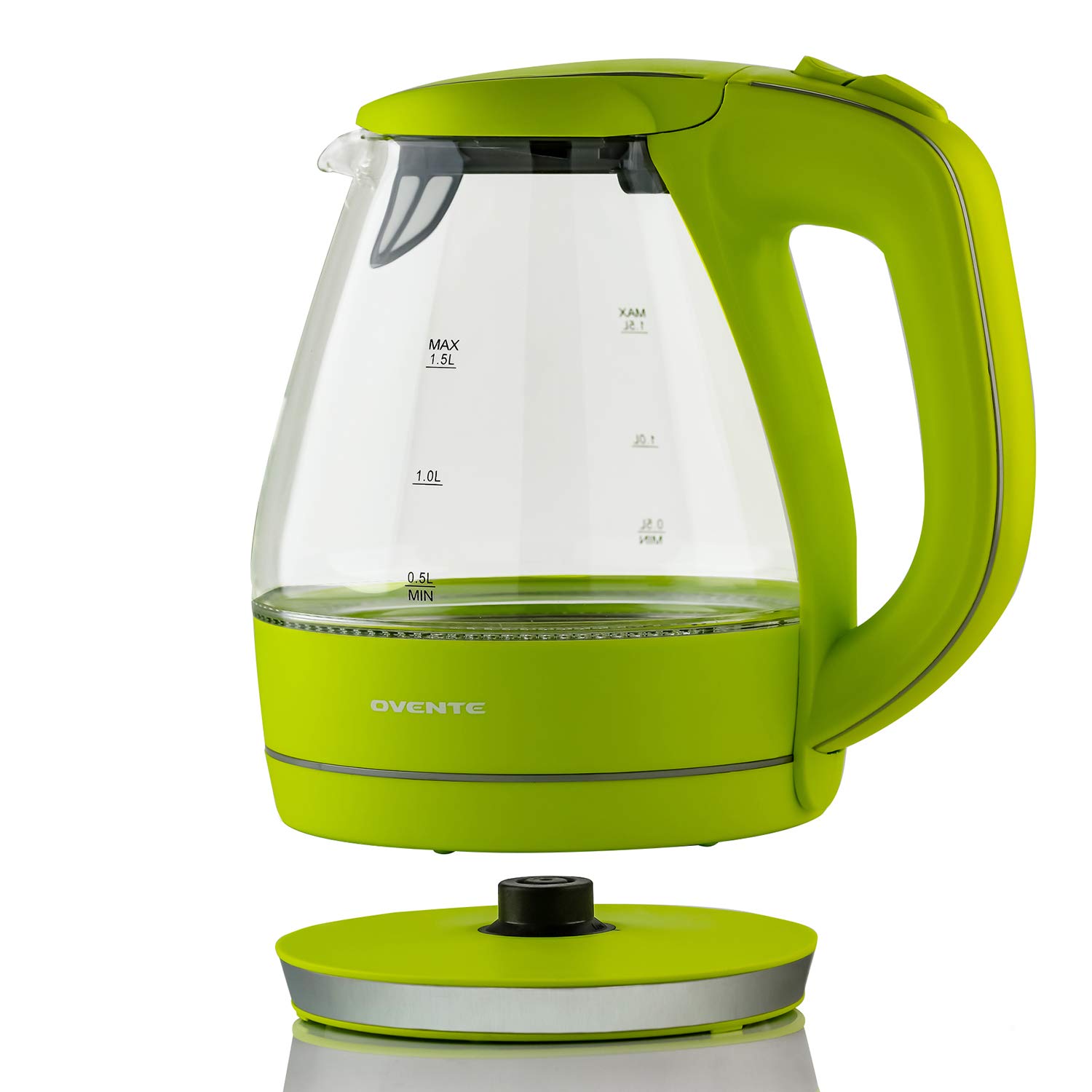 Ovente 1.5L BPA-Free Glass Electric Kettle, Fast Heating with Auto Shut-Off and Boil-Dry Protection, Cordless, LED Light Indicator, Green (KG83G)