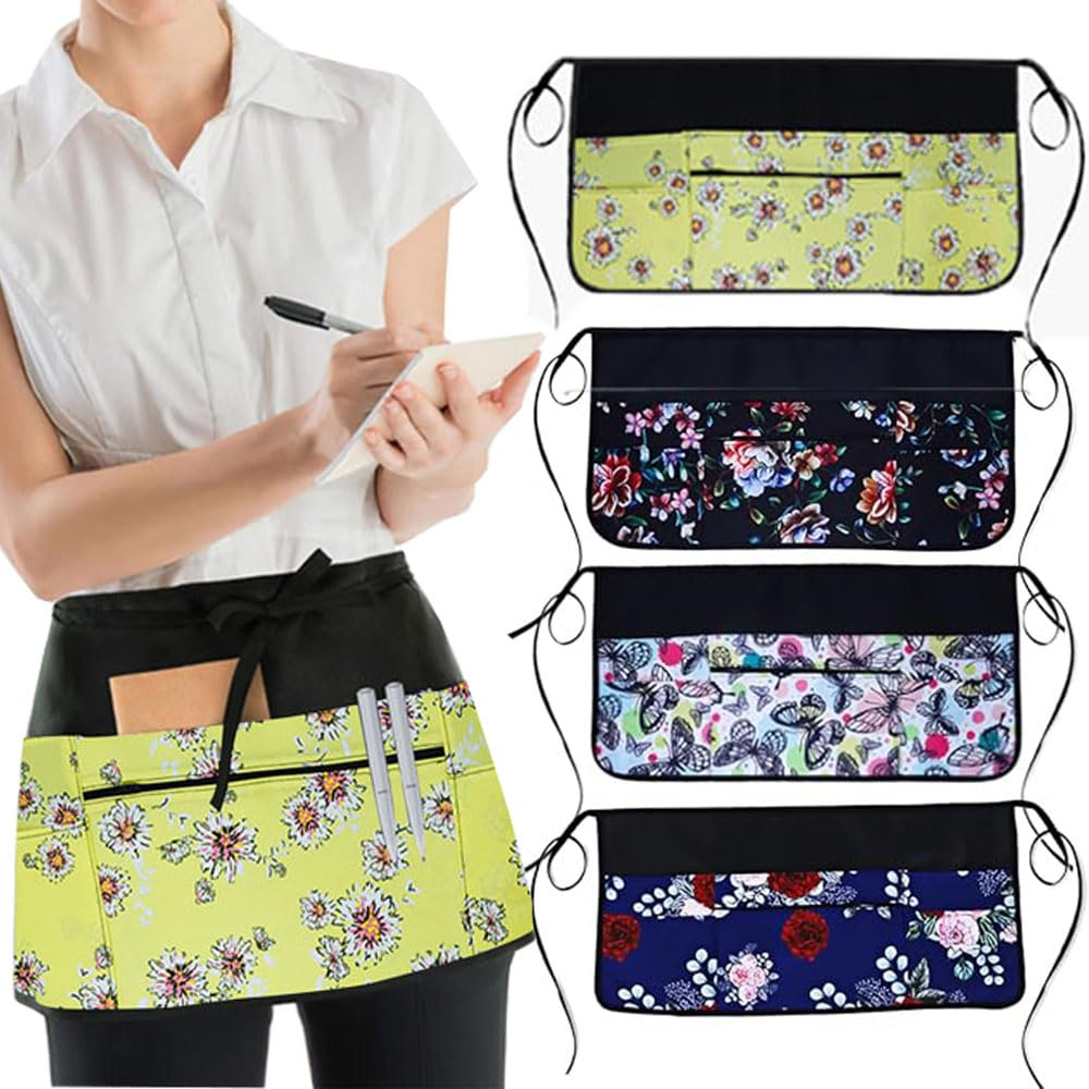 Oaygat Waist Waiter Waitress Half Apron 23 * 11 In Adjustable Pinny Florist Gardening and Cooking Apron Waterproof Tabard for Women With Pockets Universal Kitchen Work Baking Tabard With Long Strap