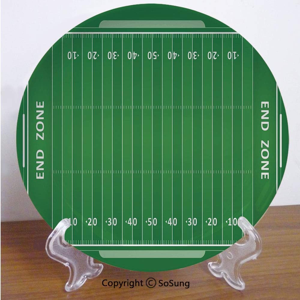 Football 6" Ceramic Decorative Plate,Field of The Game Strategy Tactics End Zone