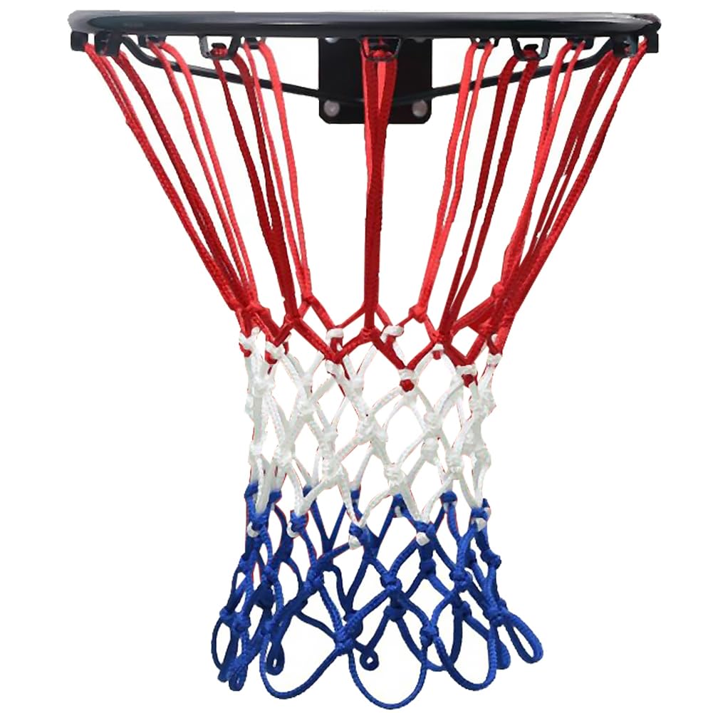 CREATCABIN 2Pcs Basketball Hoop Net Heavy Duty Basketball Frame Net Replacement Basketball Rim Accessories Woven Rope Red White Blue Ball Net Suitable for Outdoor Standard 12 Loops Basketball Hoop