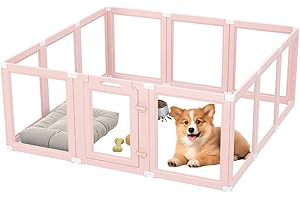 IABIFO DIY Clear Acrylic Dog Playpen Indoor, Transparent Easy Cleansing Puppy Fence with Suction Cup, Easy-Assemble Indoor Whelping Crate for Small Puppies (23.6" H, 12PCS), Pink