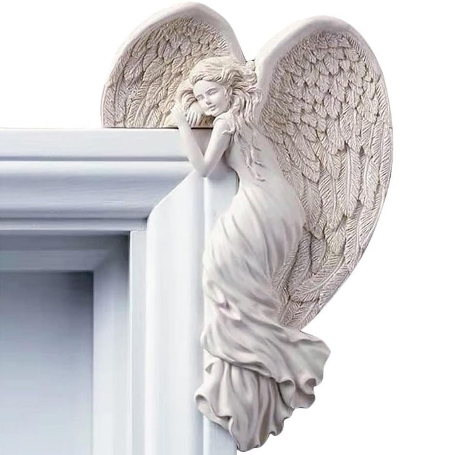 Door Frame Angel Wall Sculpture Left Right Door Frame Angel Wing Sculpture Vintage Shabby Ivory Wall Sculptures 3D Chic Angelic Figurines Ornaments for Door Frames Fireplace