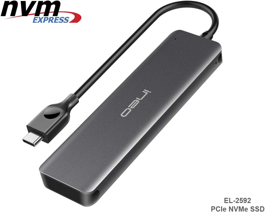 ElecGear NVMe PCIe M.2 SSD to USB 3.1 Gen2 Enclosure, EL-2592 External 10Gbps Aluminum Adapter for M Key SSD Reader, MacBook Pro Air Laptop Memory Expansion Case Converter Caddy w/USB C cable