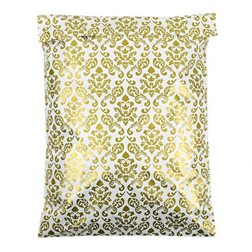 Inspired Mailers - Poly Mailers 10x13 - Damask Pattern Deluxe (Gold) - 100 Pack - 3.15mil Unpadded Shipping Bags