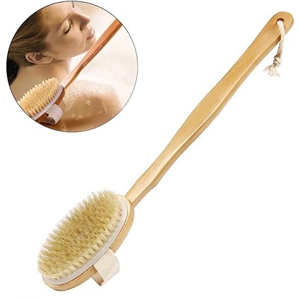 Hisight All Natural Boar Bristle Body Bath Brush Reduce Cellulite And Acne Exfoliate Skin Get Glowing Healthy Smoother Skin Long Wooden - 