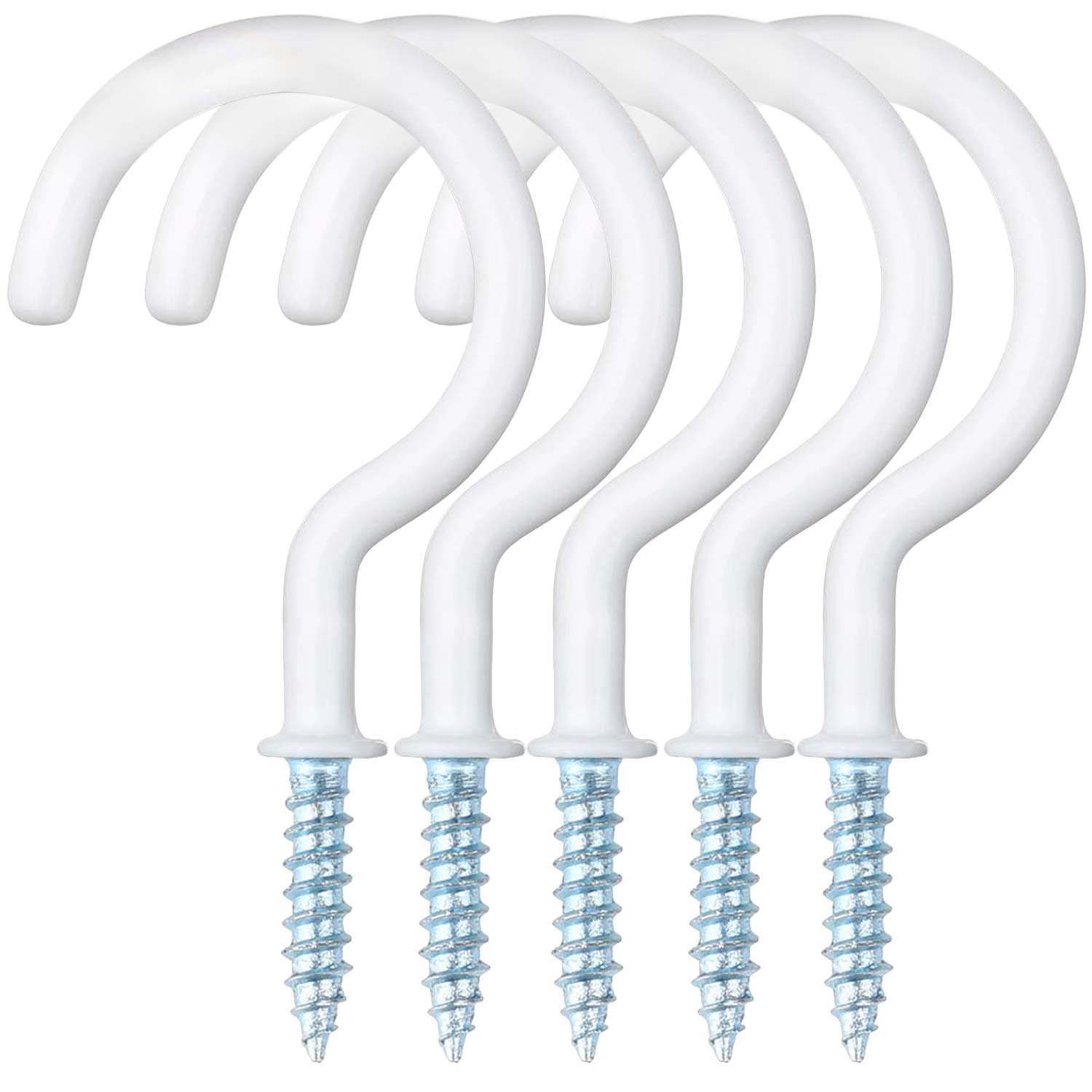 Yogopro Cup Hooks,30 Pcs Cup Hooks Screw in Hooks White Mug Holder Plastic Coated Heavy Duty Hook Hangers - 50mm Ceiling Hooks (2 inch)