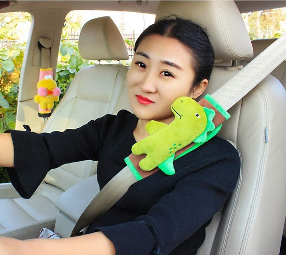 ITODA Cartoon Child Kid Car Seat Belt Cover Universal Harness Adjustable Shoulder Pad Cover Car Safety Belt Protector Cushion Support Plush Soft Seatbelt Strap Cover Clip Comfortable Safe Travel